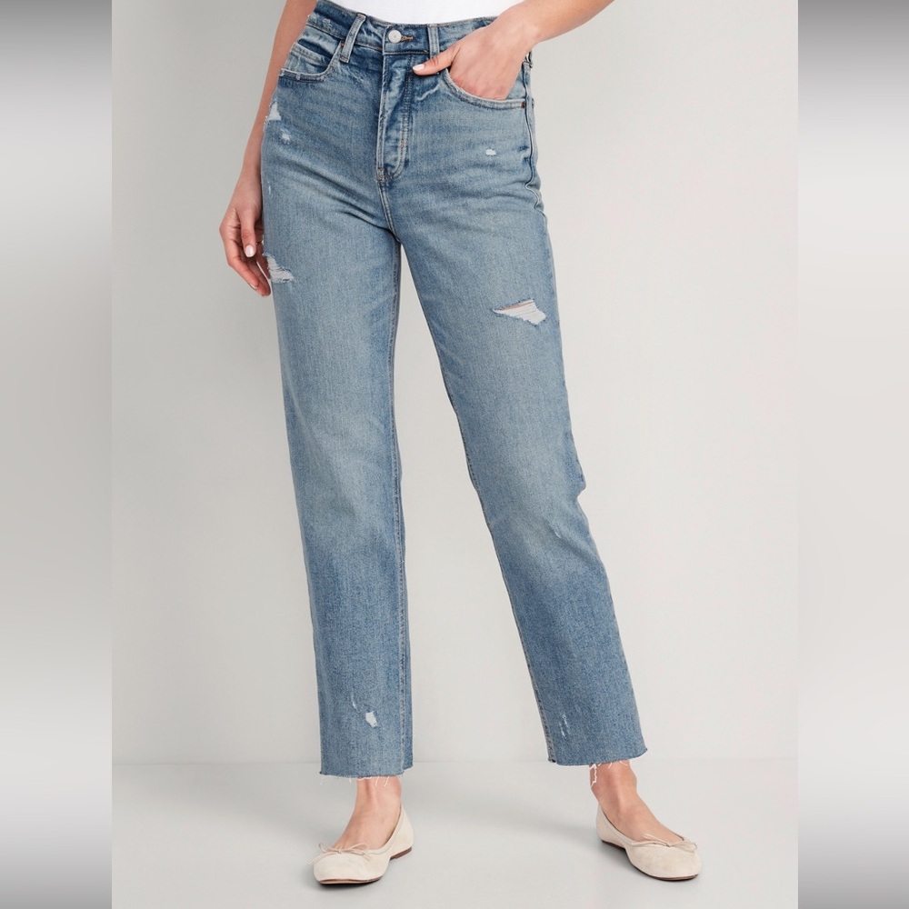 Extra High-Waisted Button-Fly Cut-Off Straight Jeans